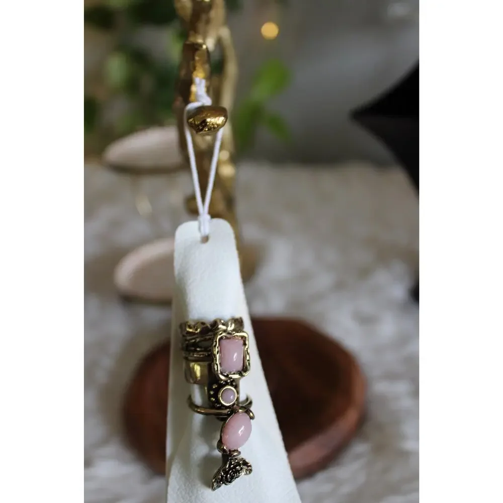 Free People Pink Stone Antique Gold Stackable Ring Set Size 7.5